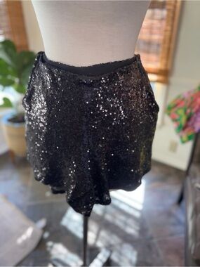 glam Black Sequin Party Mini Shorts